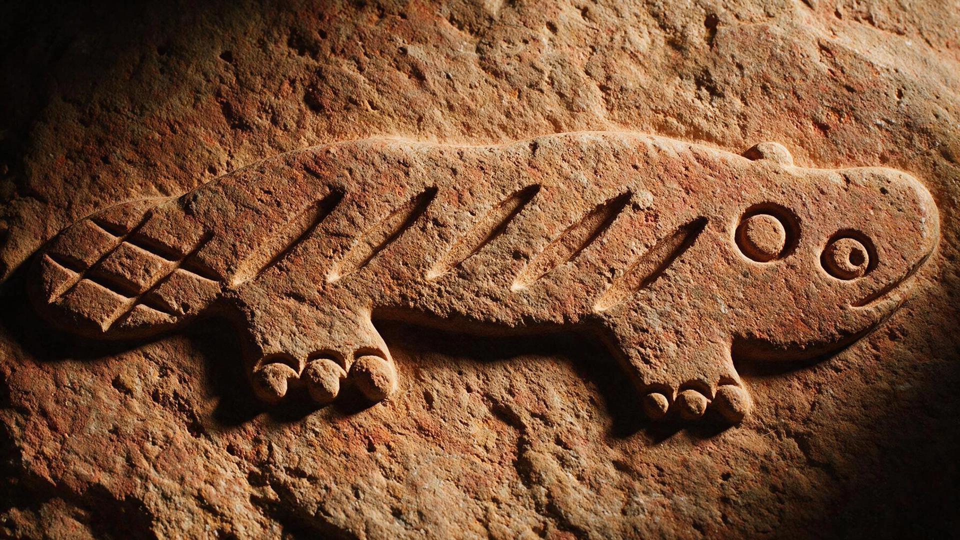 ĀMARA'A axolotl symbol carved in ancient stone